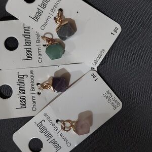 4 Pc Natural Stone Faceted Ball Charms Rose Quartz Labradorite Amethyst NEW